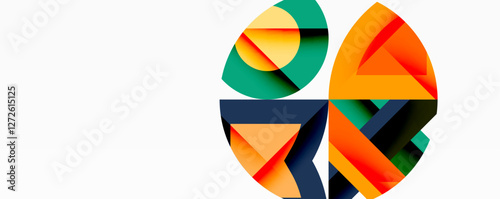 Circles, semi circles, squares and round triangles. Geometric mosaic style pattern abstract background for wallpaper, banner, backdrop, card, book Illustration, landing page