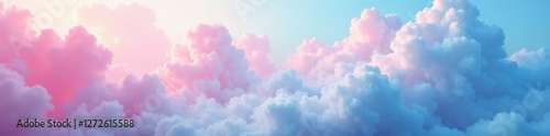 Soft blue mist swirls amidst pink cloud formations, ethereal, cloudy