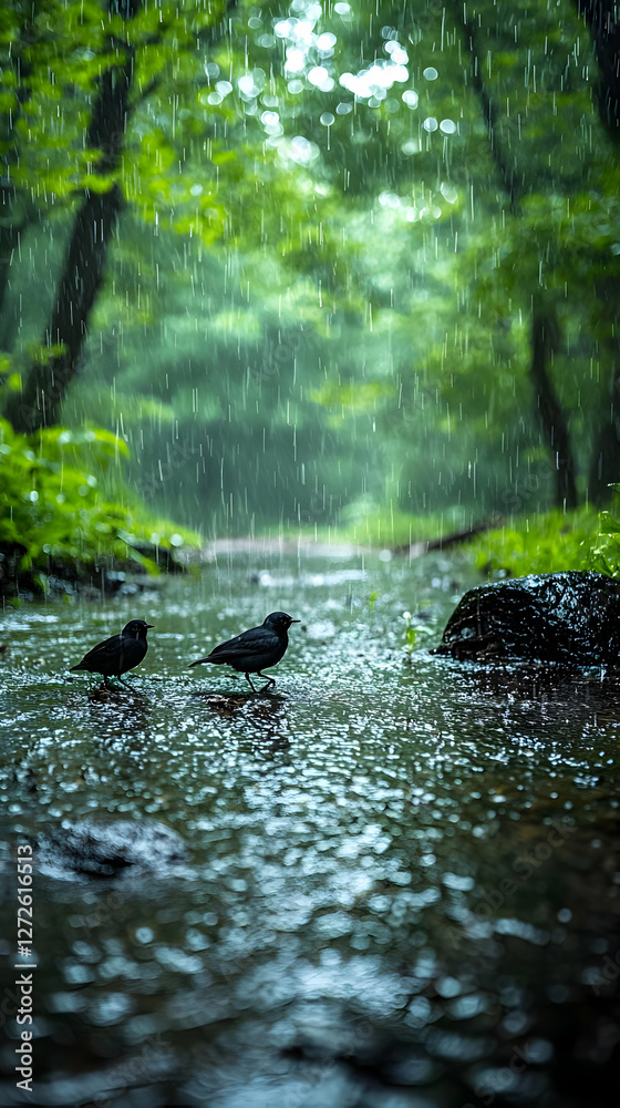 Rainy Day Birds: Forest Illustration Rainy Day Birds: Forest Illustration