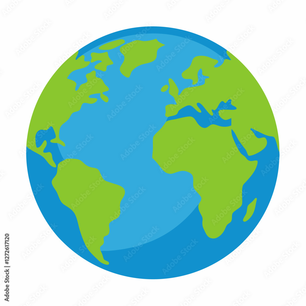 Earth globe blue and white. Flat planet Earth icon. Vector on white background. Earth globe blue and white. Flat planet Earth icon. Vector on white background.