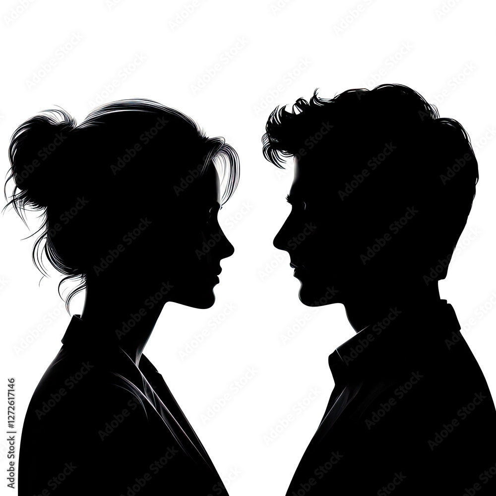 Silhouette of a couple, a romantic moment, Man and woman silhouette face to face isolated PNG Silhouette of a couple, a romantic moment, Man and woman silhouette face to face isolated PNG