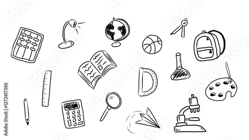 Back to school icon elements with handrawn illustration style