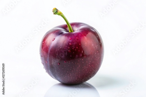 Single Ripe Plum, Minimalist Studio Shot, Purple Fruit, Clean Background, Food Photography photo