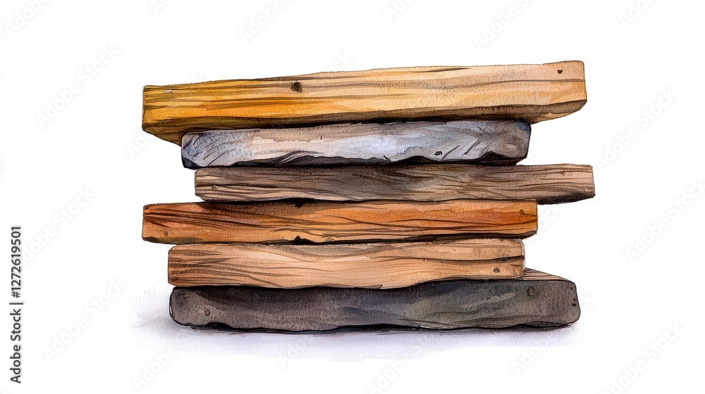 Rustic Weathered Wood Slabs Stacked On White Background Rustic Weathered Wood Slabs Stacked On White Background