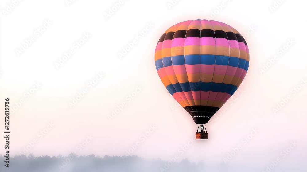 Fototapeta premium Colorful Hot Air Balloon Soaring Over Misty Landscape