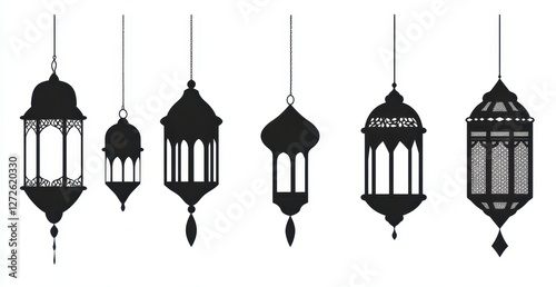 Islamic lanterns hanging, silhouette, Ramadan, graphic design photo
