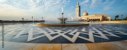 Hassan the second mosque and a decorative fountain photo