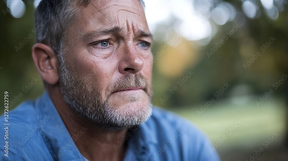 Thoughtful Mature Man Lost in Contemplation with a Soft Focus Background in Nature : Generative AI Thoughtful Mature Man Lost in Contemplation with a Soft Focus Background in Nature : Generative AI