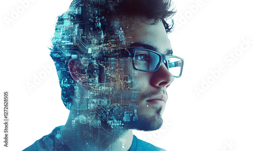 Transparent Double Exposure of Worker and City Buildings