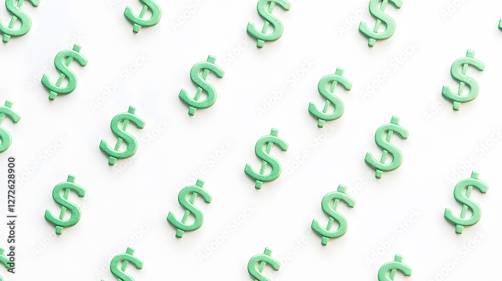 Green dollar symbols arranged in a pattern on a white background
Green dollar symbols arranged in a pattern on a white background