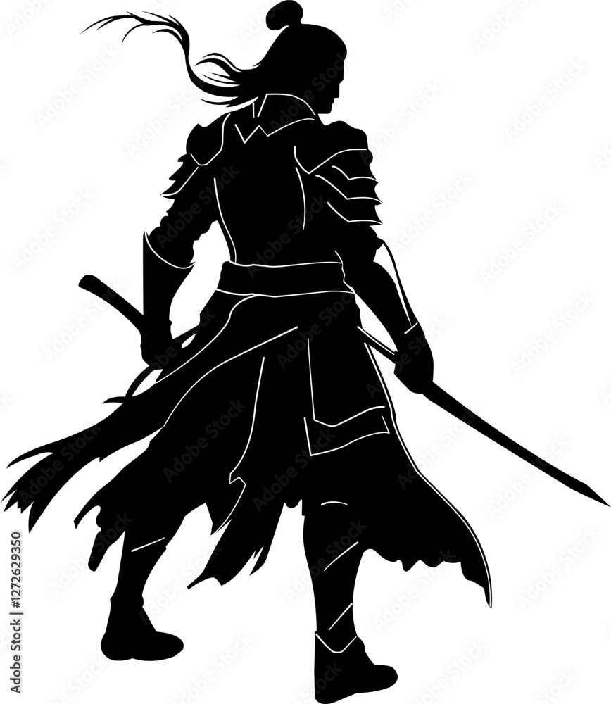 Chinese Warrior Silhouette Flat Vector Illustration Chinese Warrior Silhouette Flat Vector Illustration