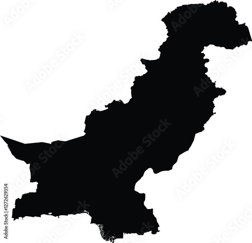 Editable vector silhouette map of the Asian country of Pakistan.