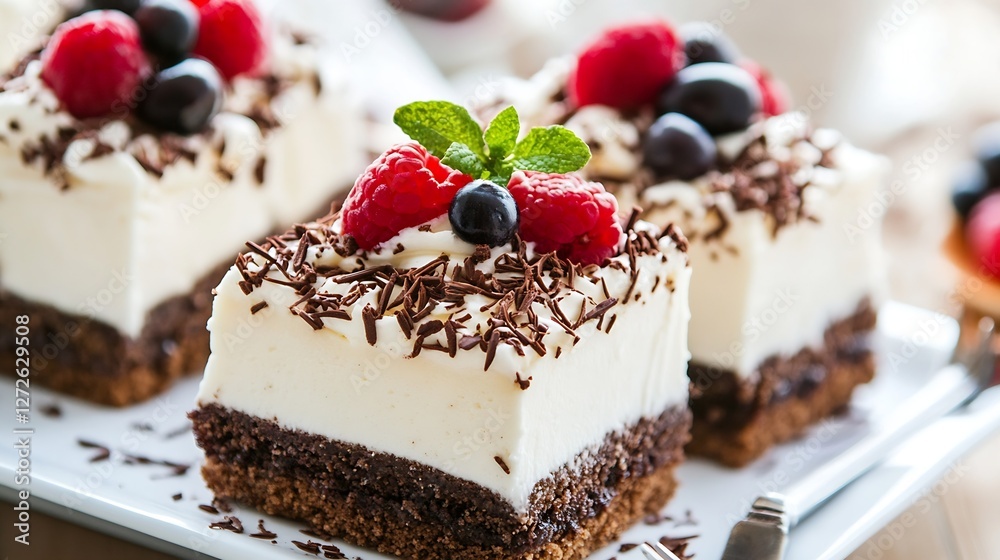 Delicious chocolate raspberry cake with cream frosting and fresh berries on top : Generative AI Delicious chocolate raspberry cake with cream frosting and fresh berries on top : Generative AI