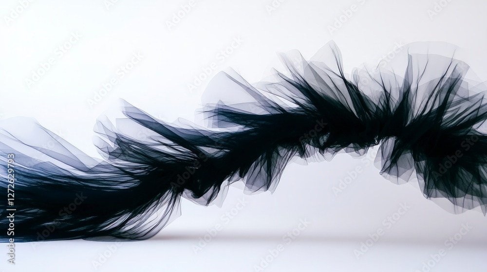 Obraz premium Elegant Black Tulle Fabric Swirl Abstract Texture Fashion Design Flowing Drape Soft S