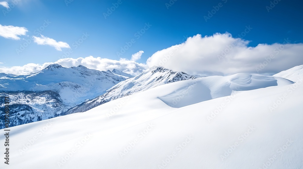 Fototapeta premium Stunning Winter Landscape Showcasing Snow Covered Mountains Under Clear Blue Sky : Generative AI