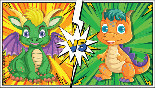 Cute Dragon Showdown in Comic Style