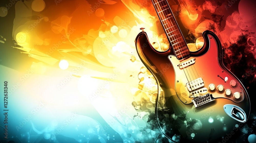 Naklejka premium Electric Guitar in Vibrant Abstract Background