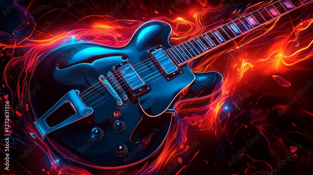 Obraz premium Electric Guitar in Fiery Abstract Art