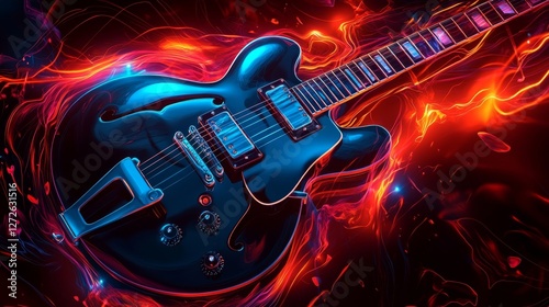 Electric Guitar in Fiery Abstract Art