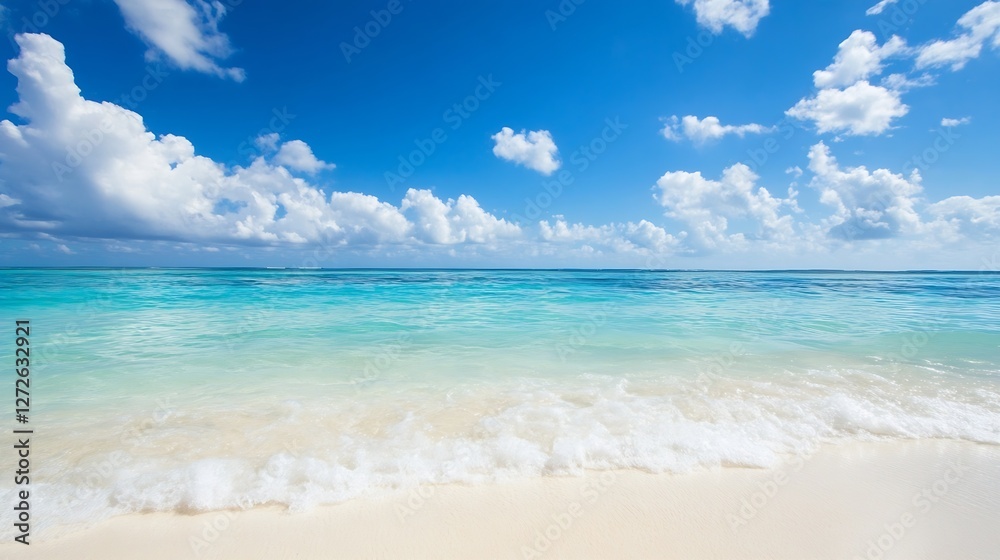 Tranquil beach scene with gentle waves and clear blue skies perfect for vacation imagery : Generative AI Tranquil beach scene with gentle waves and clear blue skies perfect for vacation imagery : Generative AI