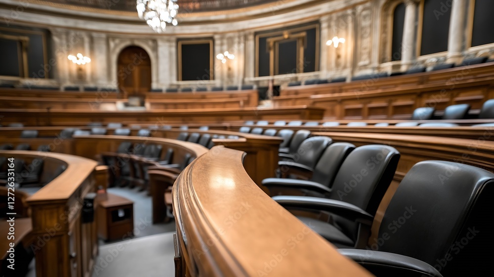 Elegant Interior of a Legislative Assembly Hall Featuring Ornate Architecture and Comfortable Seating : Generative AI