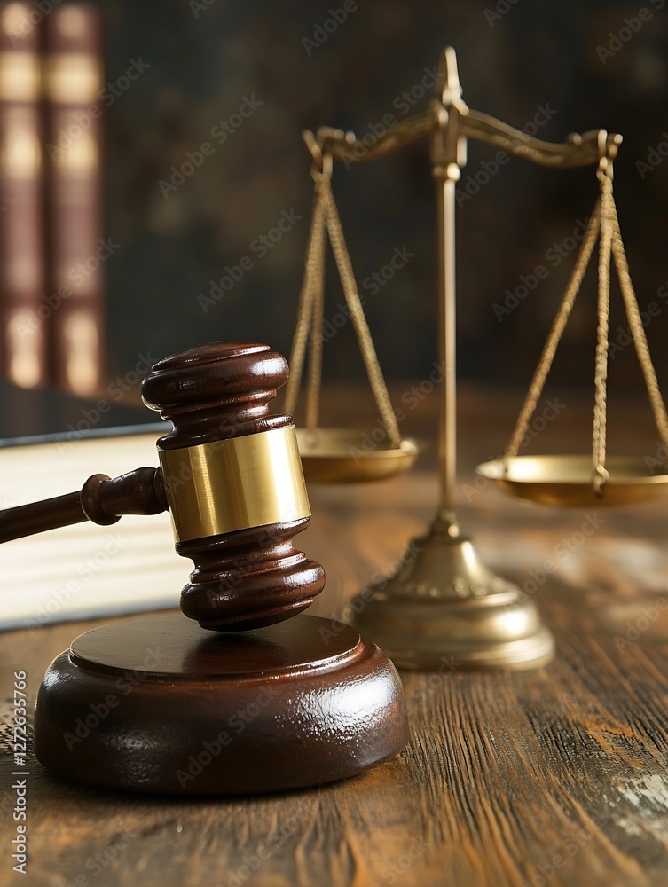 Symbolic gavel and scales of justice reflecting legal profession and court systems : Generative AI