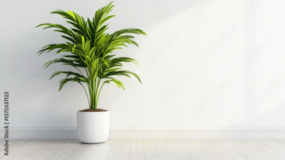 Modern white room with a single tall dracaena plant in a white pot, the smooth floor reflecting soft natural light, clean minimal aesthetic, 4K ultra-realistic photo Modern white room with a single tall dracaena plant in a white pot, the smooth floor reflecting soft natural light, clean minimal aesthetic, 4K ultra-realistic photo