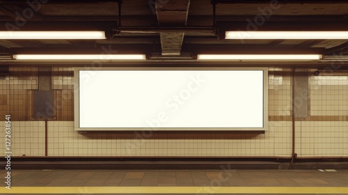 Fototapeta Naklejka Na Ścianę i Meble -  Blank billboard advertising space in a subway station environment. Blank frame mockup template concept. 3D render