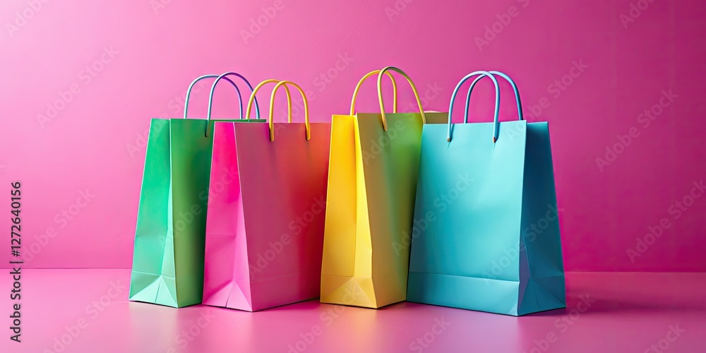 Immersive 3D paper shopping bag backdrop for online retail packaging design. Immersive 3D paper shopping bag backdrop for online retail packaging design.
