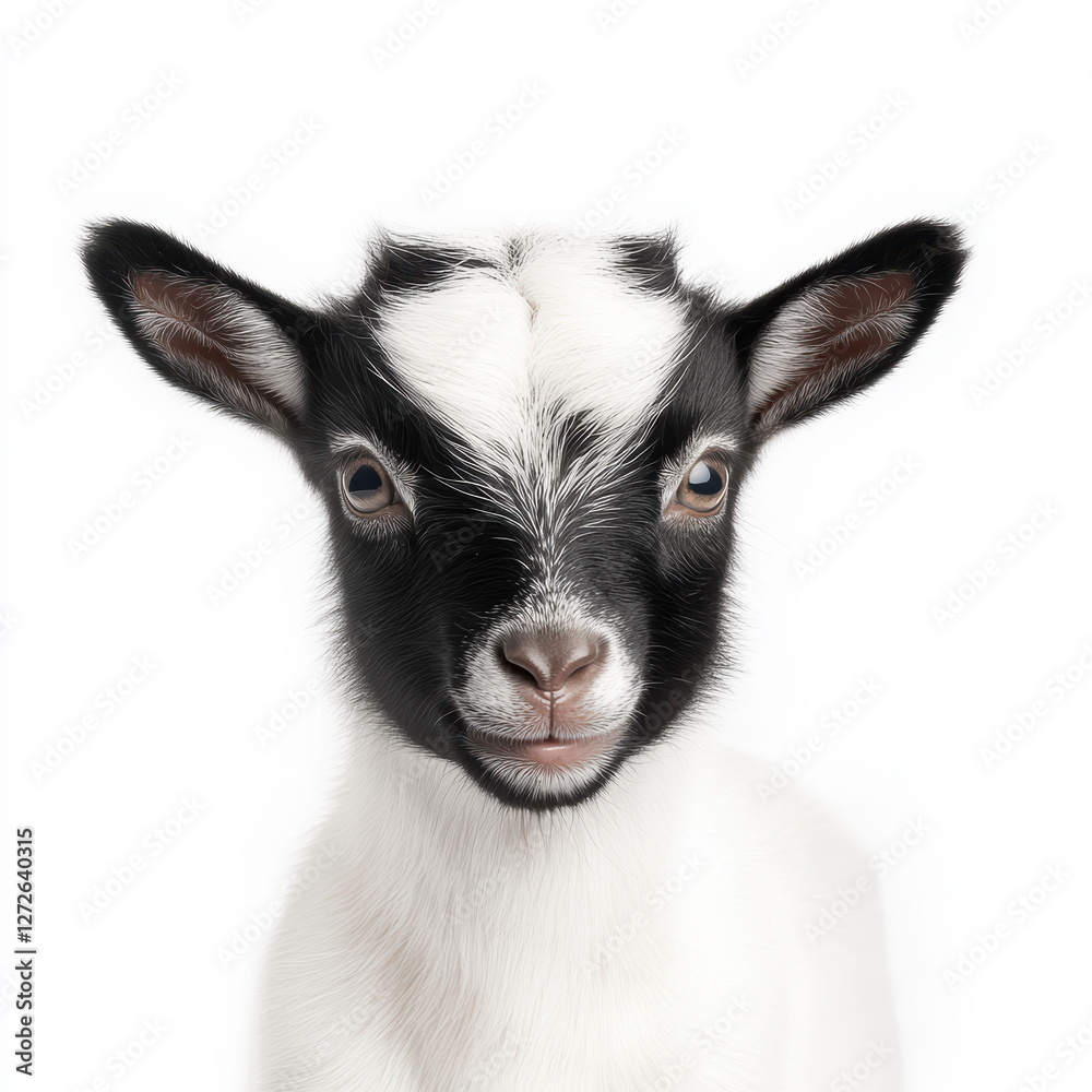 Fototapeta premium Close Up Portrait of an Adorable Young Goat with Black and White Fur