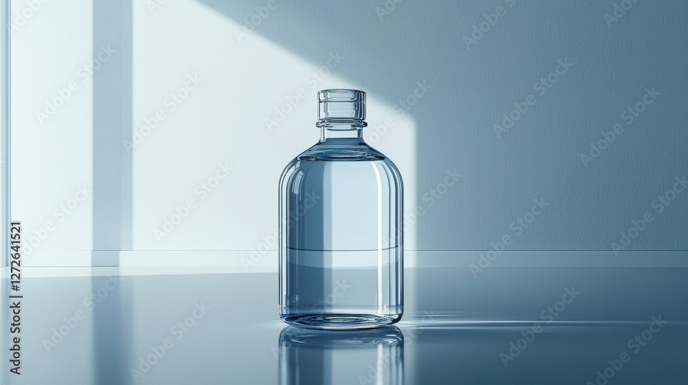 Clear bottle of water placed on a wooden table with natural lighting in a simple indoor setting Clear bottle of water placed on a wooden table with natural lighting in a simple indoor setting