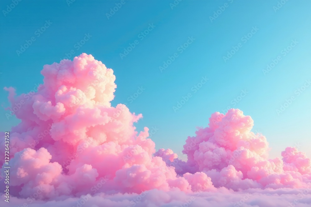 Abstract pink cloud formations against a clear blue sky, colorful, ethereal Abstract pink cloud formations against a clear blue sky, colorful, ethereal