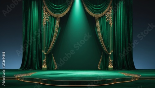 Green golden ceremony award stage venue background.