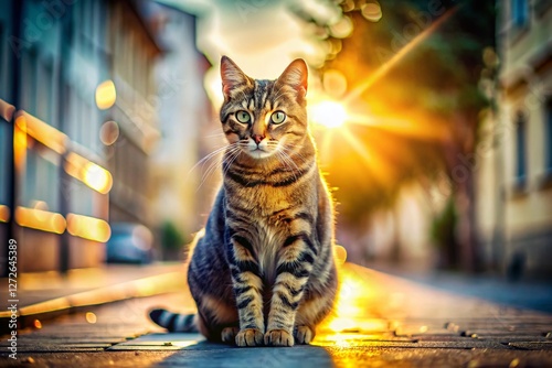 Sunny Street Cat: Long Exposure Photo of Striped Tabby photo