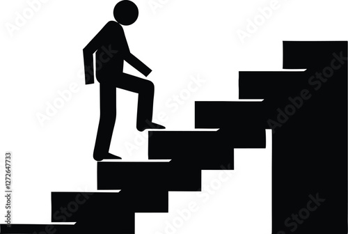 Man walking step up icon,stickman design vector,man step up stairs illustration 