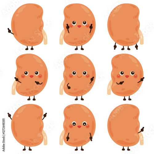 指さしをする腎臓のキャラクターセット
