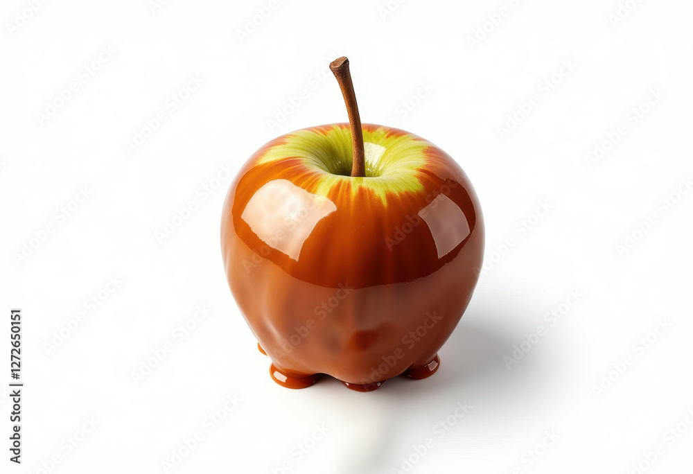 Obraz premium Glossy Caramel Apple on White Background