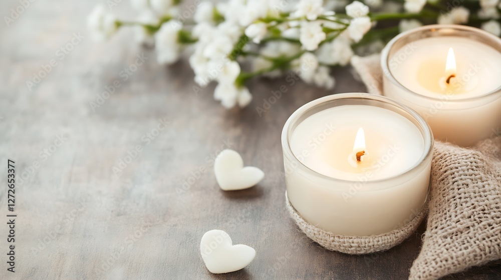 Serene Arrangement of Candles and Flowers on a Rustic Wooden Table : Generative AI Serene Arrangement of Candles and Flowers on a Rustic Wooden Table : Generative AI