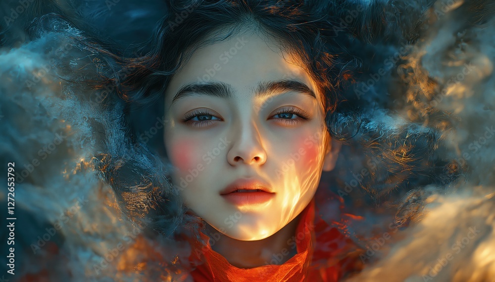 Commercial Meta Spirituality Portrait Ethereal Woman in Dreamlike Water