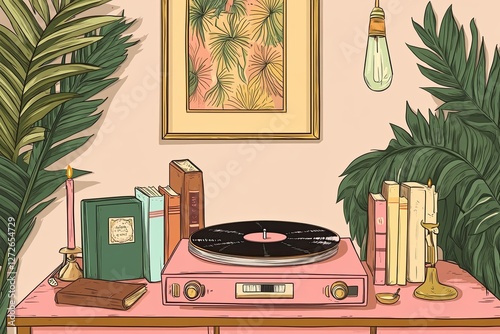 Vinyl player on shelf 