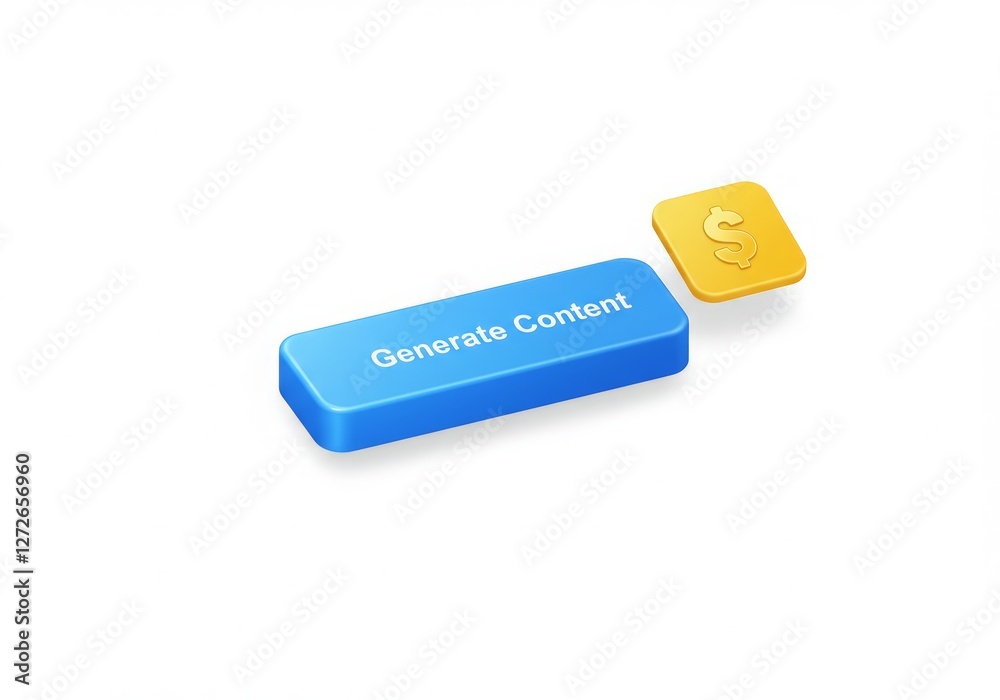 A sleek interface mockup with a single ‘Generate Content’ button and a dollar notification pop-up