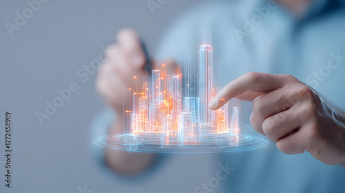 Businessman Touching Virtual Screen and Pressing Social Network Icon