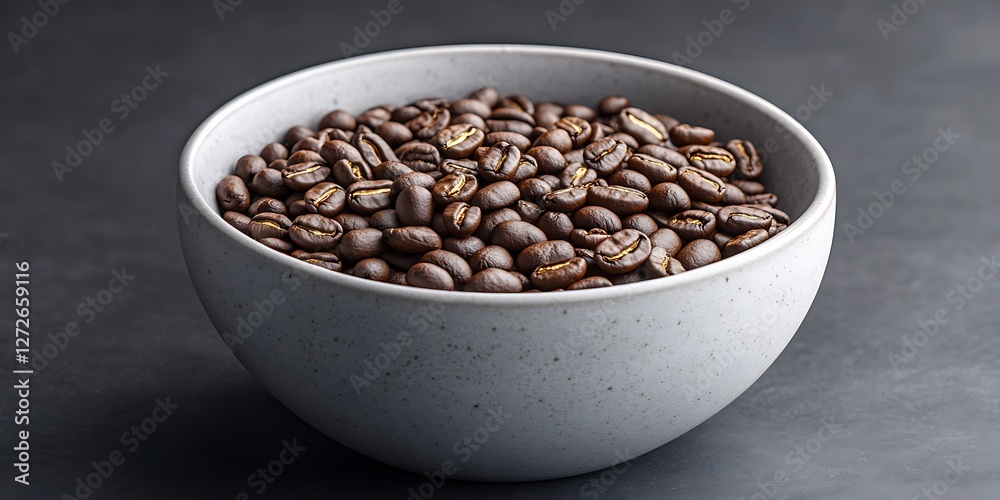 Dark roasted beans in bowl on black; brewing or selling Dark roasted beans in bowl on black; brewing or selling