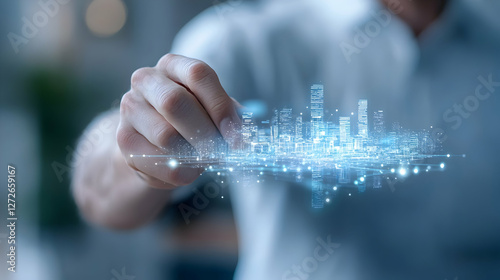 Businessman Touching Virtual Screen and Pressing Social Network Icon