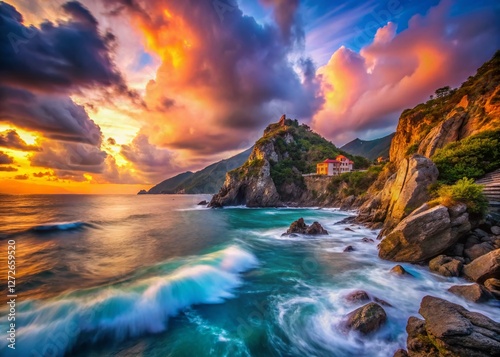 Surreal Seascape: Dreamlike Cliffs of Sori, Liguria, Italy photo