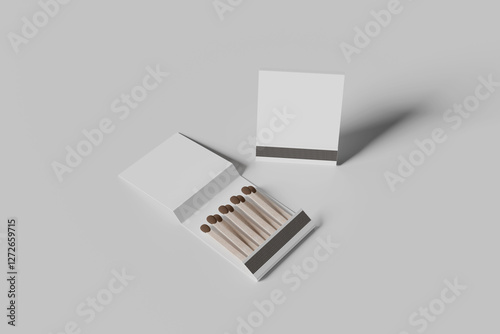 Realistic Book Matches Mockup on grey background,  3D rendering