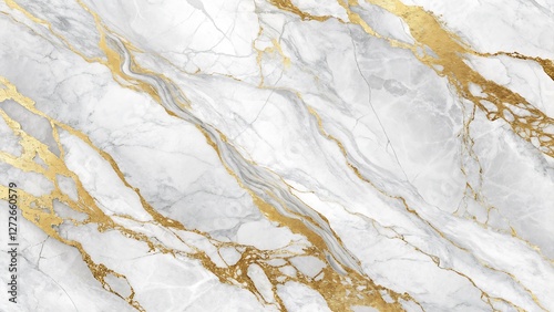 Seamless Marble Texture in White and Gold with Natural Veining luxurious and elegant marble texture featuring a pristine white base with intricate gold veining running through it. photo