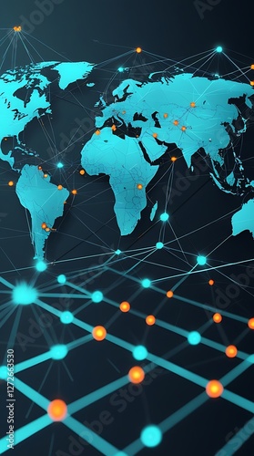 Futuristic digital globe with glowing data connections representing global networking, communication, and technology. Concept of cybersecurity, artificial intelligence, and big data

 photo