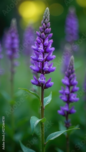 Flowering plant with purple flowers in a garden, landscape, botanical