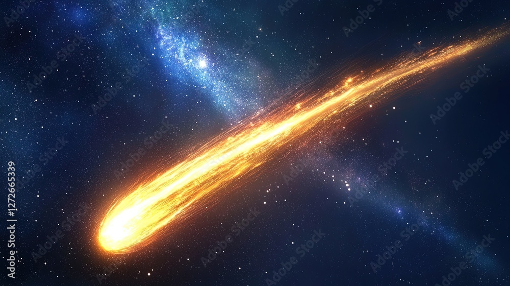 Fototapeta premium A glowing comet streaking across a clear starry sky 